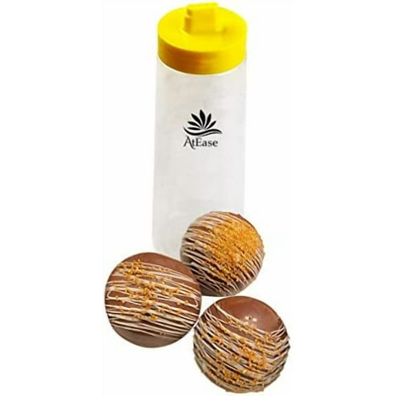 Drizzle Bottle for Hot Chocolate Bombs - Condiment Dispenser & Kitchen Squeeze Bottle - Sauce, Frosting, Simple Syrup, Icing & Candy Melts - 4 Holes with Lid, Includes Chocolate Glaze Recipe