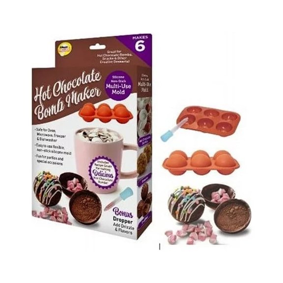 Ideas in Motion - Hot Chocolate Bomb Maker with Bonus Dropper for Drizzle & Flavors - Brown Medium