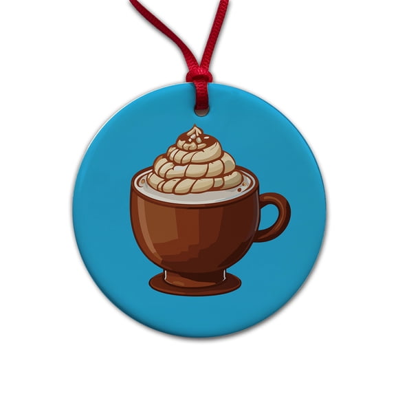 Hot Chocolate Cocoa Christmas Tree Holiday Round Ceramic Ornament