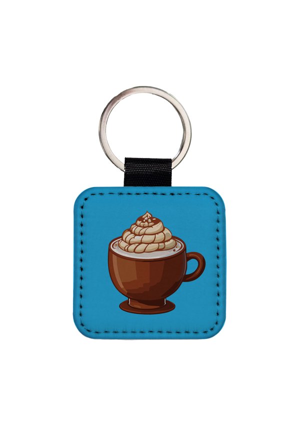 Hot Chocolate Cocoa Faux Leather Square Keychain