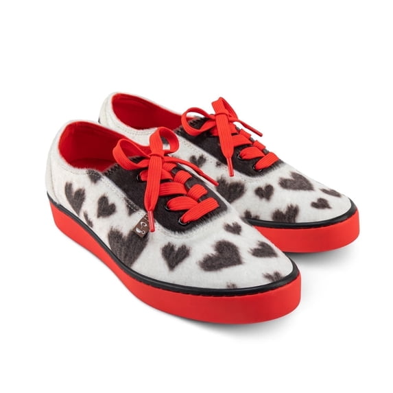 Hot Chocolate Design Women’s Sneakers – Polka Pup Love Lace-Up Low-Top Casual Shoes, Faux Fur Upper, Low Arch, Removable Insole, Size 10