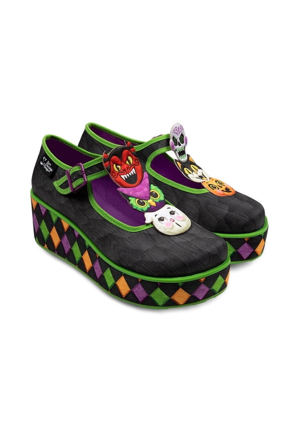Women's Platform Shoes – Spooky Gang Mary Jane, Buckle Closure, Halloween Character Accessories, 2.2" Platform Heel, Rubber Sole, Cushioned Insole, Size 7