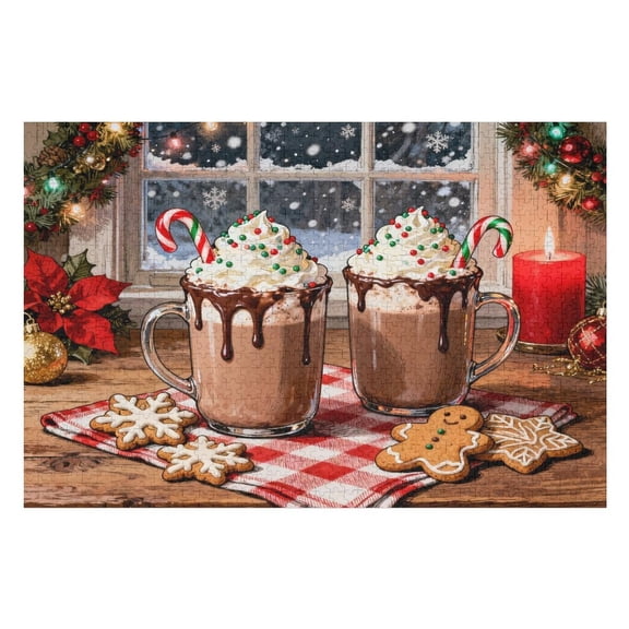 Hot Chocolate Drinks Candy Canes Cookies 1000 Piece Puzzle for Adults, Cozy Winter Evening Fun, Family Game Night Brain Challenge and Seasonal Holiday Activity, Finished Size 30 x 20 IN