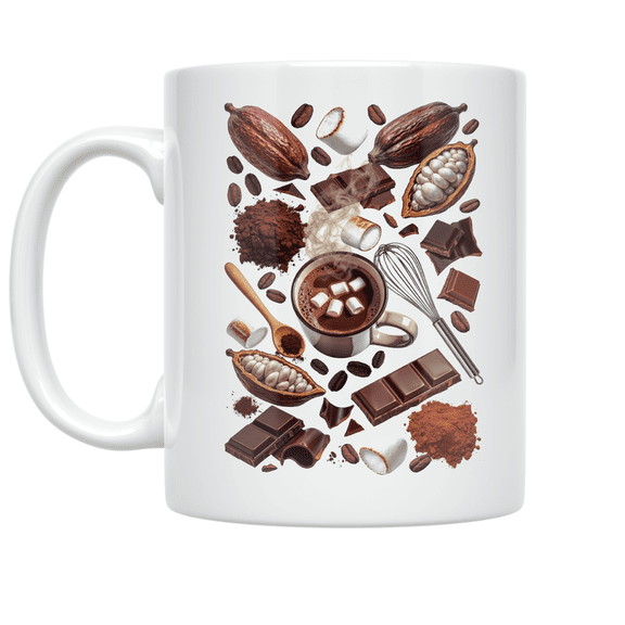 Hot Chocolate Kitchen Collection - Cocoa Lover, 11 oz White Ceramic Coffee Mug