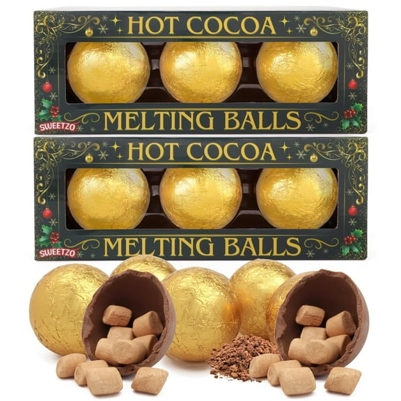 Hot Chocolate Melting Balls, Cocoa Powder and Mini Marshmallows Inside, Christmas Candy Gift, 3 Melts Inside, Pack of 2