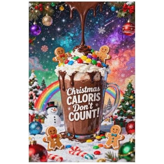 Hot Chocolate Mug Christmas 500 Piece Puzzle - Candy Cane & Gingerbread Scene, Colorful DIY Puzzle, Family Holiday Activity, Challenging Brain Exercise, Home Decor Gift (20.5x15)