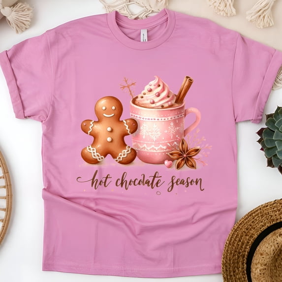 Hot Chocolate Season T-Shirt | Gingerbread Mug Graphic Tee, Azalea, Size 3XL
