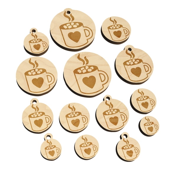 Hot Chocolate with Marshmallows Heart Mug Wood Mini Charms Shapes DIY Craft Jewelry - With Hole - 12mm (26pcs)