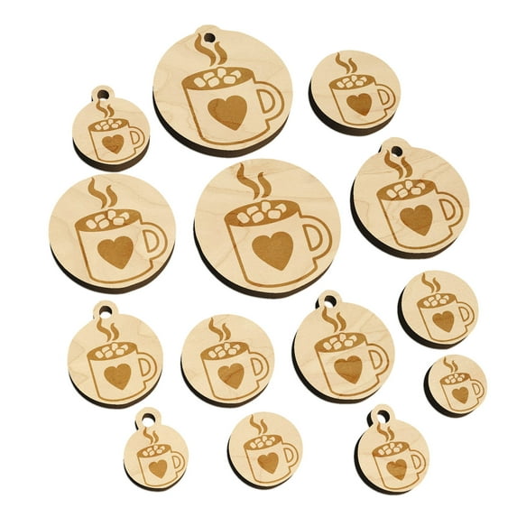 Hot Chocolate with Marshmallows Heart Mug Wood Mini Charms Shapes DIY Craft Jewelry - With Hole - 25mm (7pcs)