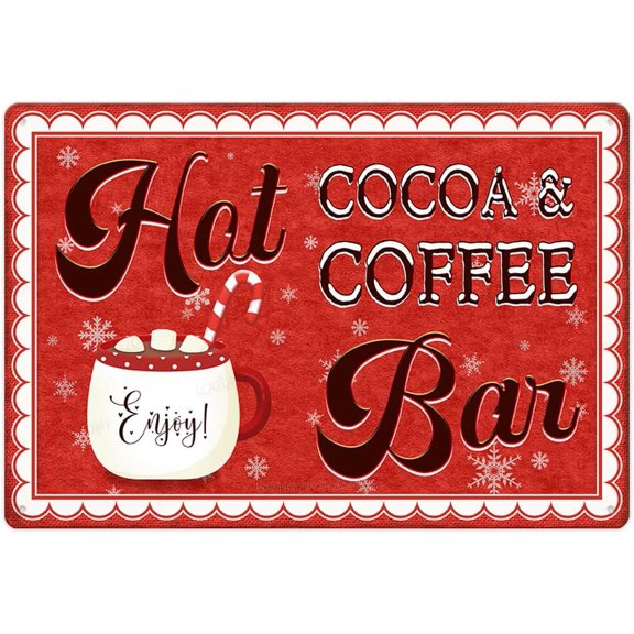 Hot Cocoa And Coffee Bar Metal Tin Sign Farmhouse Christmas Decor Vintage Retro Poster For Kitchen Cafe Bar Home Wall Decor Art Winter Decoration Plaque 8X12 Inch