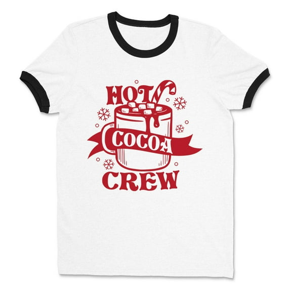 Hot Cocoa Crew Ringer Tee Shirt Unisex Large White/Black