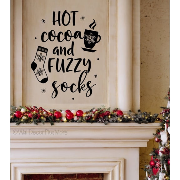 Hot Cocoa and Fuzzy Socks Quote – Cozy Winter Vinyl Wall Decal Sticker for Christmas Holiday Home, Living Room, Kitchen, or Office Decor, 23x18-Inch, Black