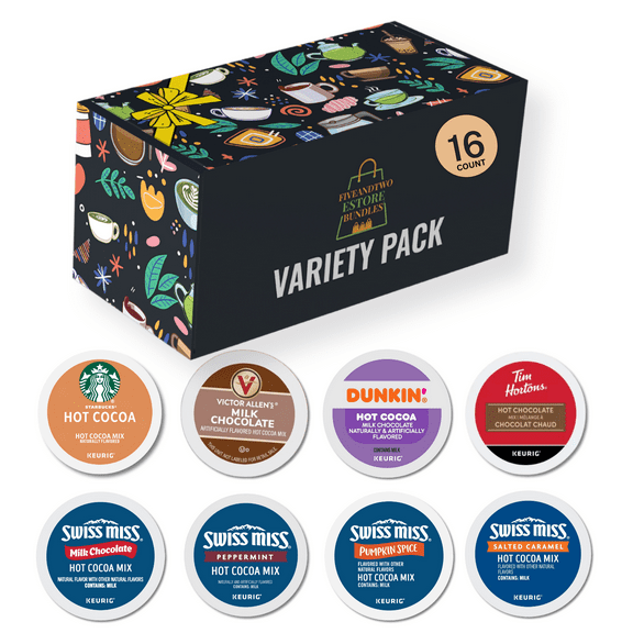 Hot Cocoa Hot Chocolate K Pods Variety Pack  Starbucks, Swiss Miss, Dunkin, Tim Hortons, Victor Allens, 16 pcs, 8 Flavors  Milk Chocolate, Peppermint, Salted Caramel, Pumpkin Spice,Glossy Gift Box
