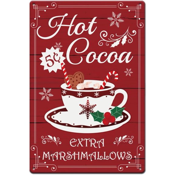 Hot Cocoa Metal Tin Signs Merry Christmas Metal Sign Snowflakes Tin Sign Plaque Retro Metal Poster