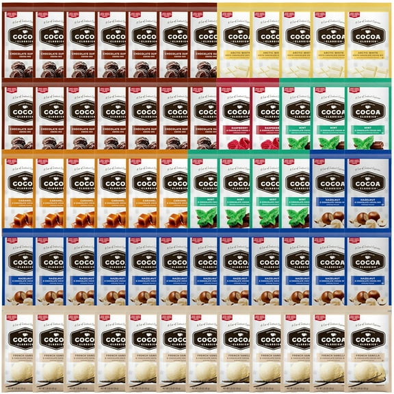 Hot Cocoa Mix Gift Set  60 Count, 7 Flavors | Cozy Hot Chocolate Sampler Box for Students, Coworkers, Teens, Family & Friends