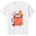 thumbnail image 1 of Hot Cocoa Mug Gingerbread Cookie Christmas Graphic Tee, Women's T-Shirt, Holiday Sweets Top，Funny，cotton，white，S-5XL, 1 of 4