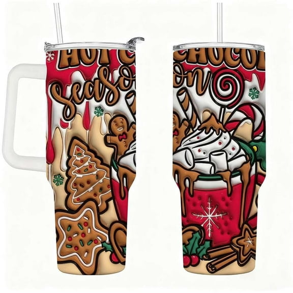Hot Cocoa Season Christmas Tumbler with Lid and Straw, Gingerbread Holiday Cup
