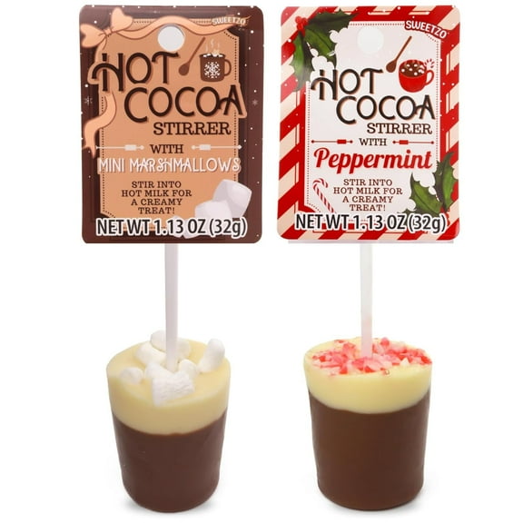 Hot Cocoa Stirrers with Crushed Peppermint and Mini Marshmallows, Stocking Stuffers, Pack of 2, 1.13 Ounces Each