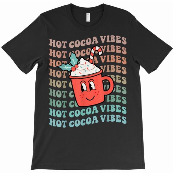 Hot Cocoa Vibes Funny Retro Christmas Peppermint Hot Chocolate Mug Graphic T-Shirt G9462, Up to 5XL