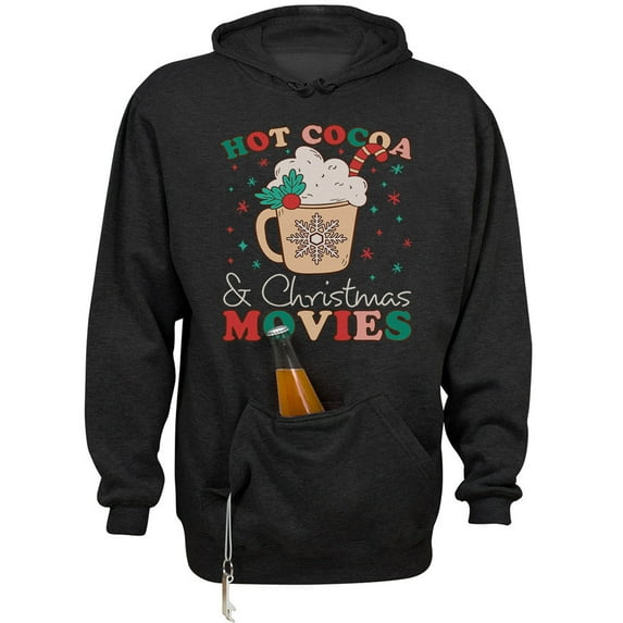 Hot Cocoa and Christmas Movies Beer Holder Tailgate Hoodie Sweatshirt Unisex Large Black