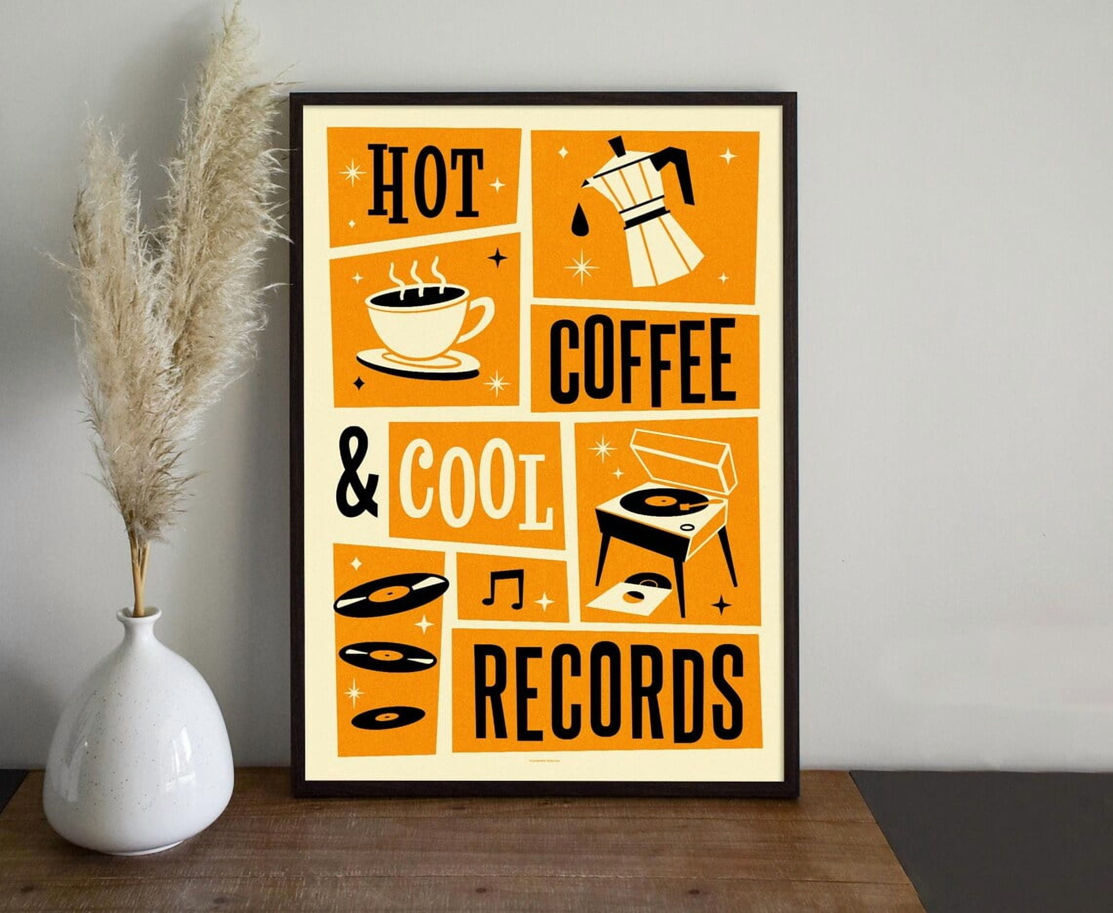 Hot Coffee Cool Records Mid Century Retro Illustration Art Print
