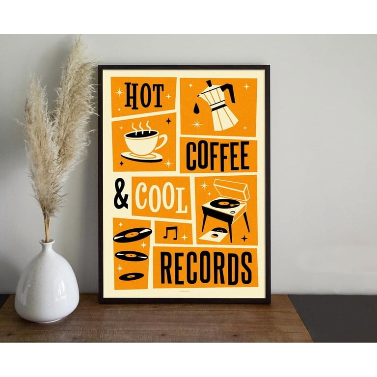 Hot Coffee Cool Records Mid Century Retro Illustration Art Print