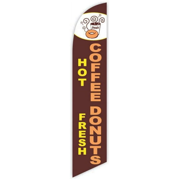 Hot Coffee Fresh Donuts Brown Advertising Feather Flag 12ft - Replacement Flag Only Without Poleset