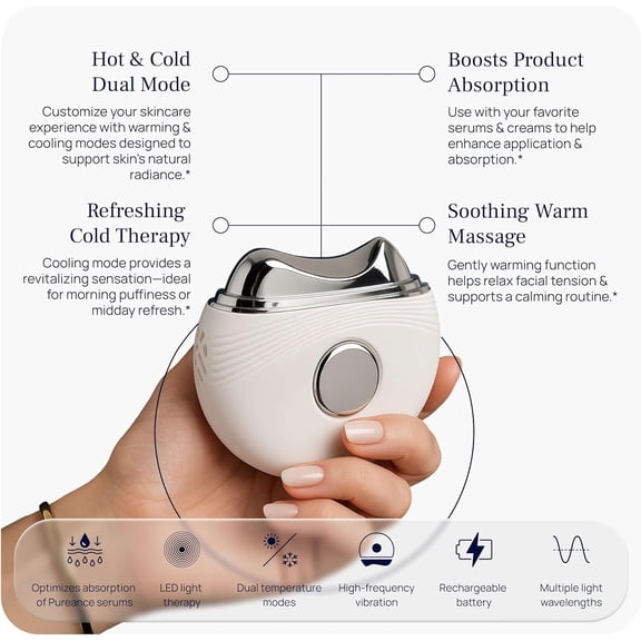 Hot & Cold Beauty Instrument - Red Light Therapy for Face & Neck - Portable Facial Massager Tool - LED Thermal Face Sculpting Wand- for Skin Care, Lift, Puffiness, Wrinkles, Double Chin