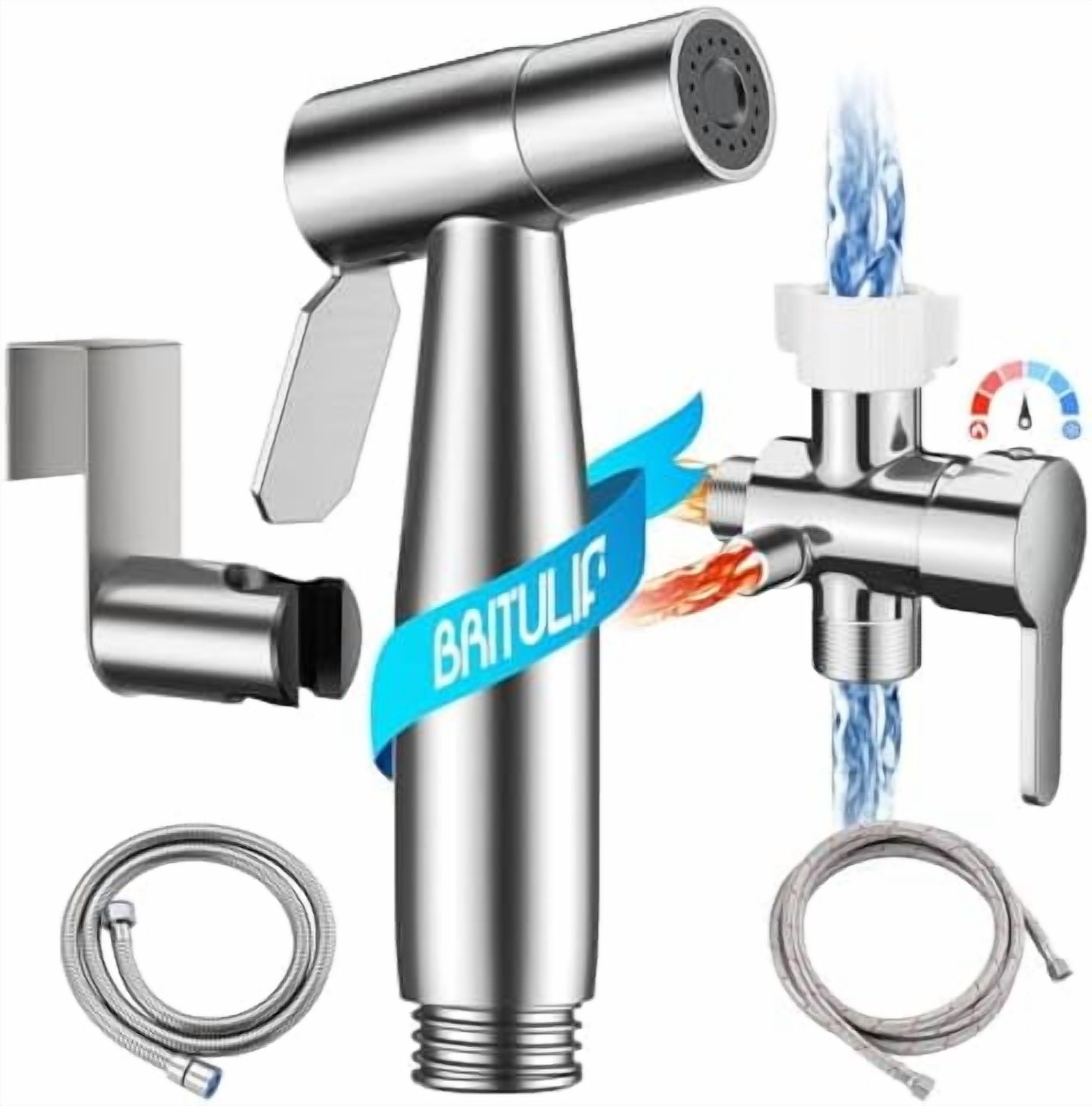 Hot and Cold Bidet Sprayer for Toilet,  Bidet Attachment for Warm Water, Bidet with Warm Water Muslim Shower, Ideal for Feminine Hygiene, Pet Cleaning, Cloth Diapers, and Elderly Care