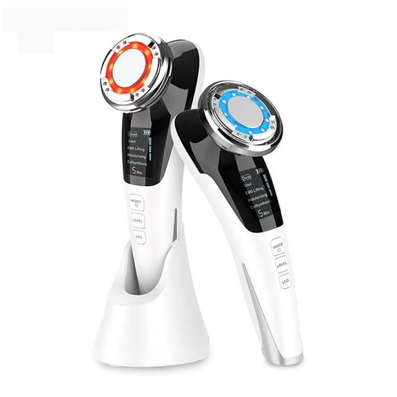 Hot & Cold EMS Facial Massager with Red & Blue Light, Rechargeable Skin Care Tool for a Soothing At-Home Spa & a Radiant, Toned Look.White