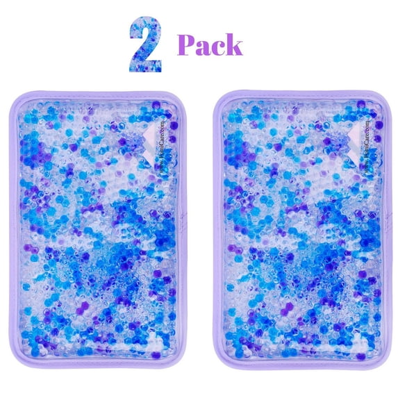 Hot and Cold Gel Bead Ice Pack 2-Pack by FOMI Care Lavender Scented Reusable Cold Wrap, Cold Compress & Heating Pad Freezable, Microwavable Fabric Backing 7.5 x 5