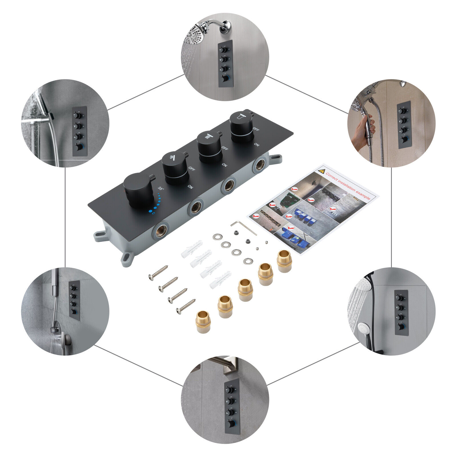 Hot & Cold Indicator 3 Way Shower Diverter Valve for Three-Function ...