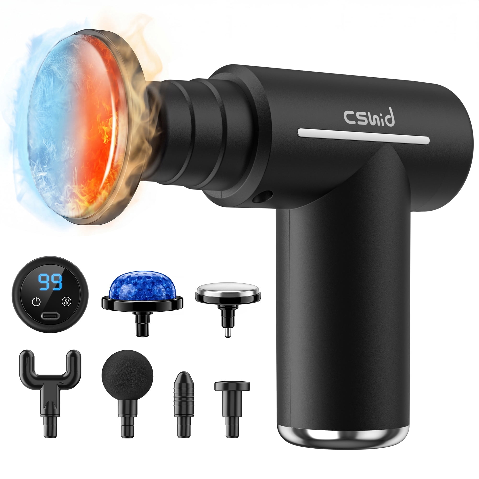 CshidWorld Heated Massage Gun with Gel Head,Deep Tissue Muscle Massager,6 Speed Levels,Quiet Handheld Percussion Massager for Pain Relief & Muscle Recovery