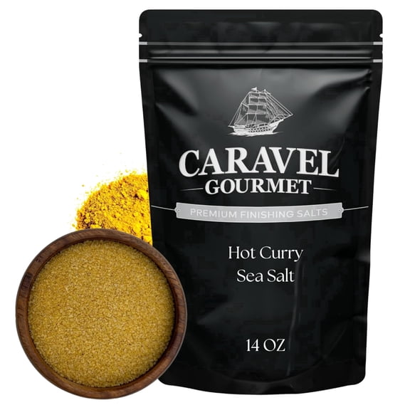 Caravel Gourmet Hot Curry Sea Salt for Seasoning and Cooking, Natural Salt with Curry Powder, Bold and Aromatic Blend of Premium Spices, 14 oz Pouch