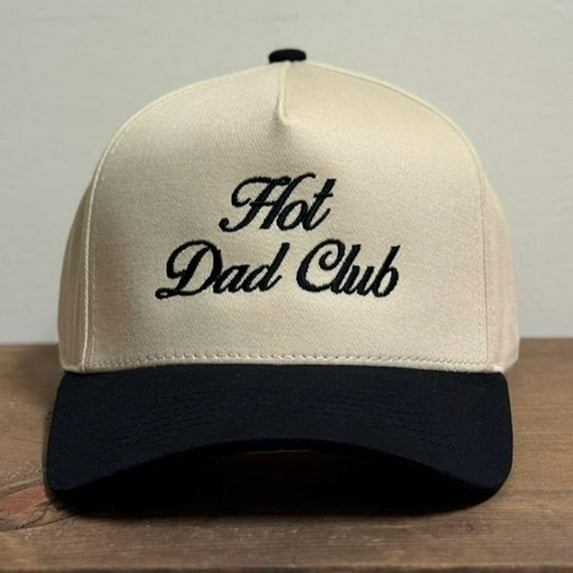 Hot Dad Club Trucker Hat, Funny Embroidered Baseball Cap with Black Brim, Adjustable Snapback Hat, Perfect Gift for Fathers and Stylish Casual Outfit Accessory