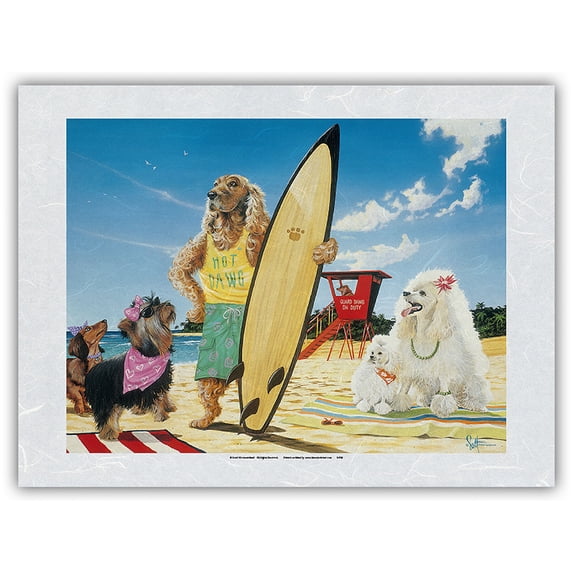 Hot Dawg - Surf Dogs - From an Original Color Painting by Scott Westmoreland - Japanese Unryu Rice Paper Art Print (Unframed) 12 x 16 in