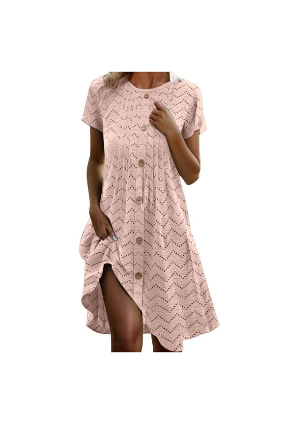 Hot Days, Bold Styles SMihono Summer Dresses for Women Short Sleeve Button Down Fashion Dresses Loose Fit Flowy Swing Casual Vacation Sundress Rose Gold S