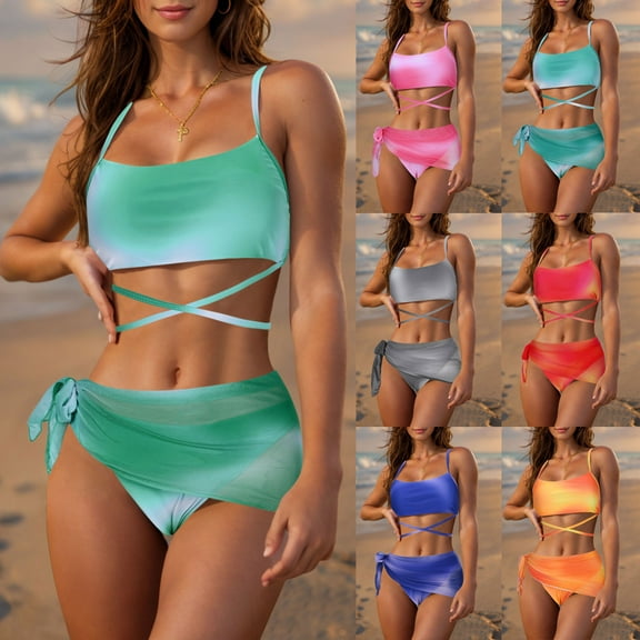 Hot Days, Bold Styles UTSJKR Women's Adjustable Spaghetti Straps Strappy Bikini Swimsuits, 3 Pieces Triangle Bottoms with Mesh Skirt Bathing Suit Hot Pink XL