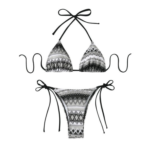 Hot Days, Bold Styles UTSJKR Women's Boho Geo Print Cute Bathing Suit Summer Fashion High Waisted Halter Tie Back Swimsuit Bikini Set Black M