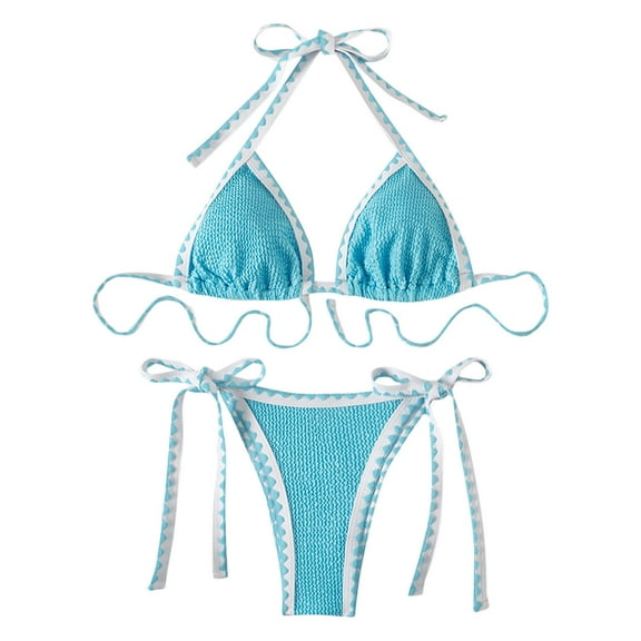 Hot Days, Bold Styles UTSJKR Womens Two Piece Swimsuit Triangle String Bikini Set High Cut Sexy Bathing Suit Color Block Bandeau Swim Top Sky Blue S