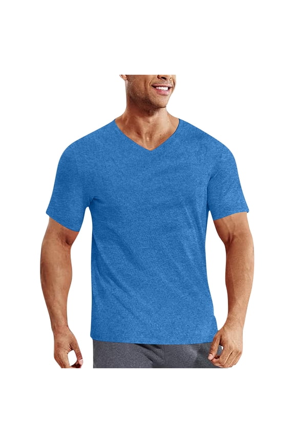 Hot Days, Bold Styles YLSDY Men Casual Slim Fit Short Sleeve T Shirt Soft Lightweight V-Neck Tee Base Layer Basic Undershirt Basketball Jersey Blue XXL
