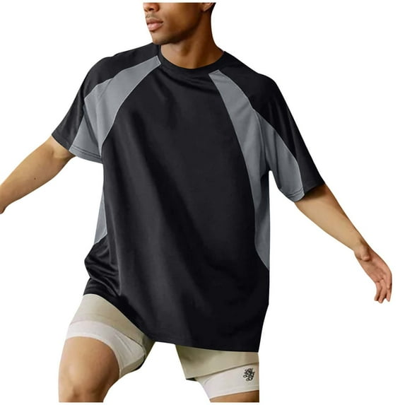 Hot Days, Bold Styles YLSDY Men's Summer Workout T-Shirts Quick Dry Breathable Surfing Sporty Tees 2025 Fashion Color Block Oversized Tshirts Dark Gray XXL