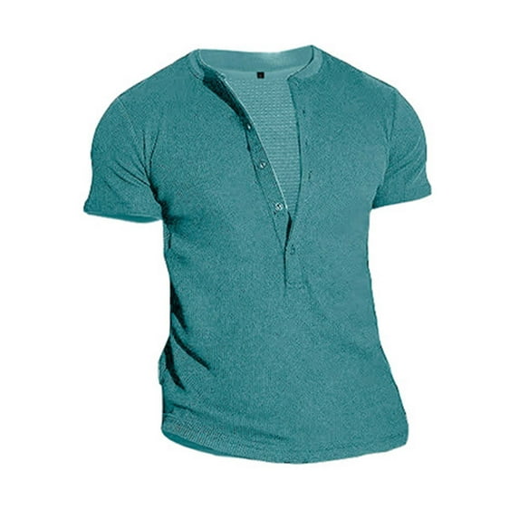 Hot Days, Bold Styles YLSDY Mens Henley Shirts Short Sleeve Basic T-Shirts Classic Casual Half Button Shirt Summer Beach Muscle Tee Tops Light Blue S
