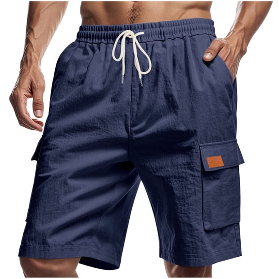 Hot Days, Bold Styles YLSDY Summer Linen Mens Bermuda Shorts Casual Fashion Comfy Loose Fit Workout Drawstring Waisted Cargo Shorts Pockets Navy XXL