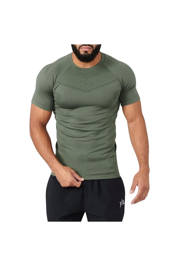 Hot Days, Bold Styles YLSDY Workout Shirts for Men Compression Stretch Gym Athletic Tee Shirts Short Sleeve Solid Muscle Bodybuilding Tops Army Green XXL
