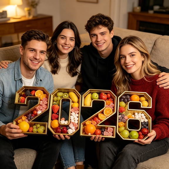 Hot Deal! 2026 Charcuterie Numbers Fillable Divided Appetizer Tray - Platter for Fruit, Vegetables, Candy, Dessert, New Year Party Table Centerpiece Decor Golden