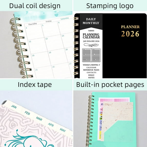Hot Deal!2026 Planner Weekly & Monthly Calendar, Smooth Writing Paper, Goal & Contact Pages, Lay-Flat Hardcover Notebook