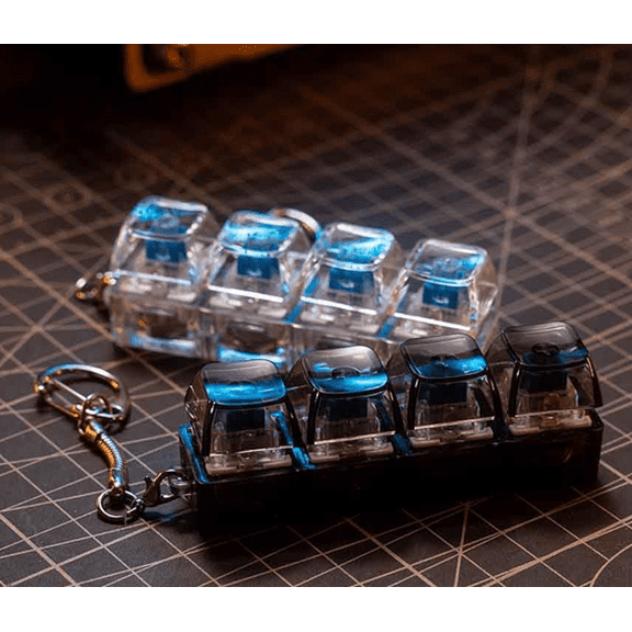 Hot Deal!2PCS Keyboard Fidget Toy - 4 Button Fidget Keyboard Keychain With Lights, RGB Lights Mechanical Keyboards Clicker Toy For Stress Relief