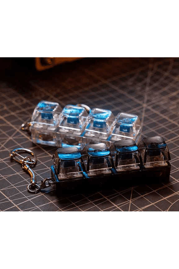 Hot Deal!2PCS Keyboard Fidget Toy - 4 Button Fidget Keyboard Keychain With Lights, RGB Lights Mechanical Keyboards Clicker Toy For Stress Relief