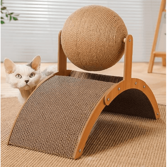 Hot Deal!Cat Scratcher Toy, Cat Scratching Ball Toy, Natural Sisal Scratcher Ball, Spinning Cat Ball Toy, Solid Wood Scratching Toy for Cats & Kittens, Indoor Interactive Pet Toy